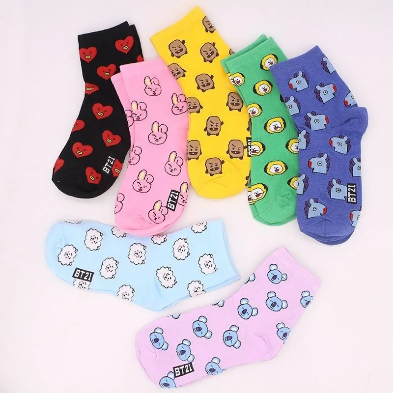 Kawaii BT21 Cartoon Socks Cute - Tippet Line avaliação e preço