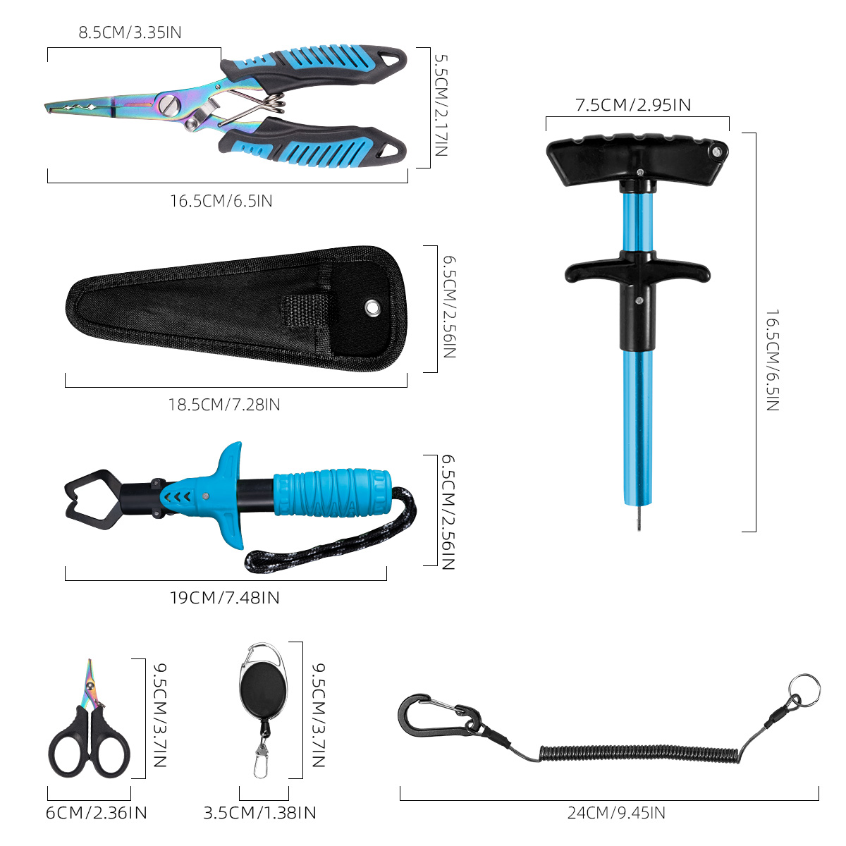 7-piece fishing tool set, prof - Saltwater Line avaliação e preço