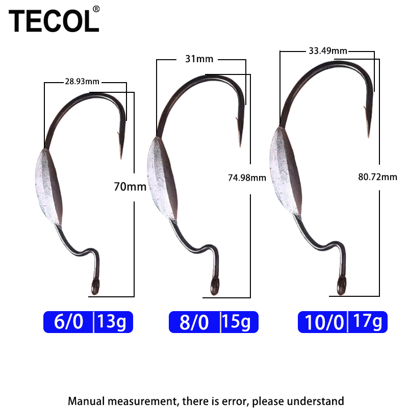 TECOL 3PCS 6/0 8/0 10/0 Weight - Fishing Hook Weedless บทวิจารณ์และราคา