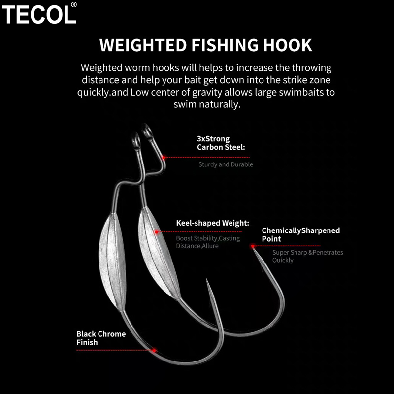 TECOL 3PCS 6/0 8/0 10/0 Weight - Fishing Hook Weedless บทวิจารณ์และราคา