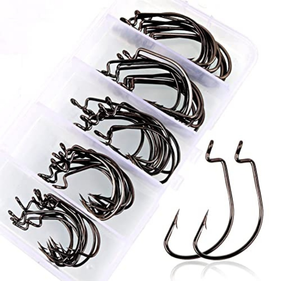 Offset Shank Worm Hooks High C - Fishing Hook Weedless บทวิจารณ์และราคา