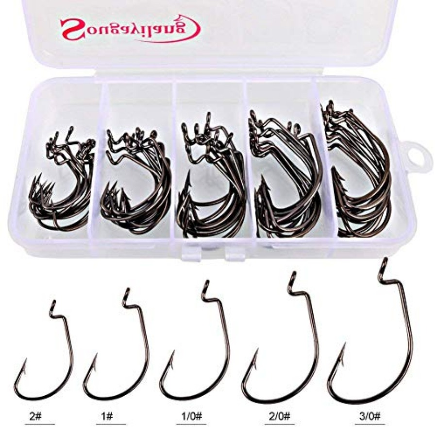 Offset Shank Worm Hooks High C - Fishing Hook Weedless บทวิจารณ์และราคา