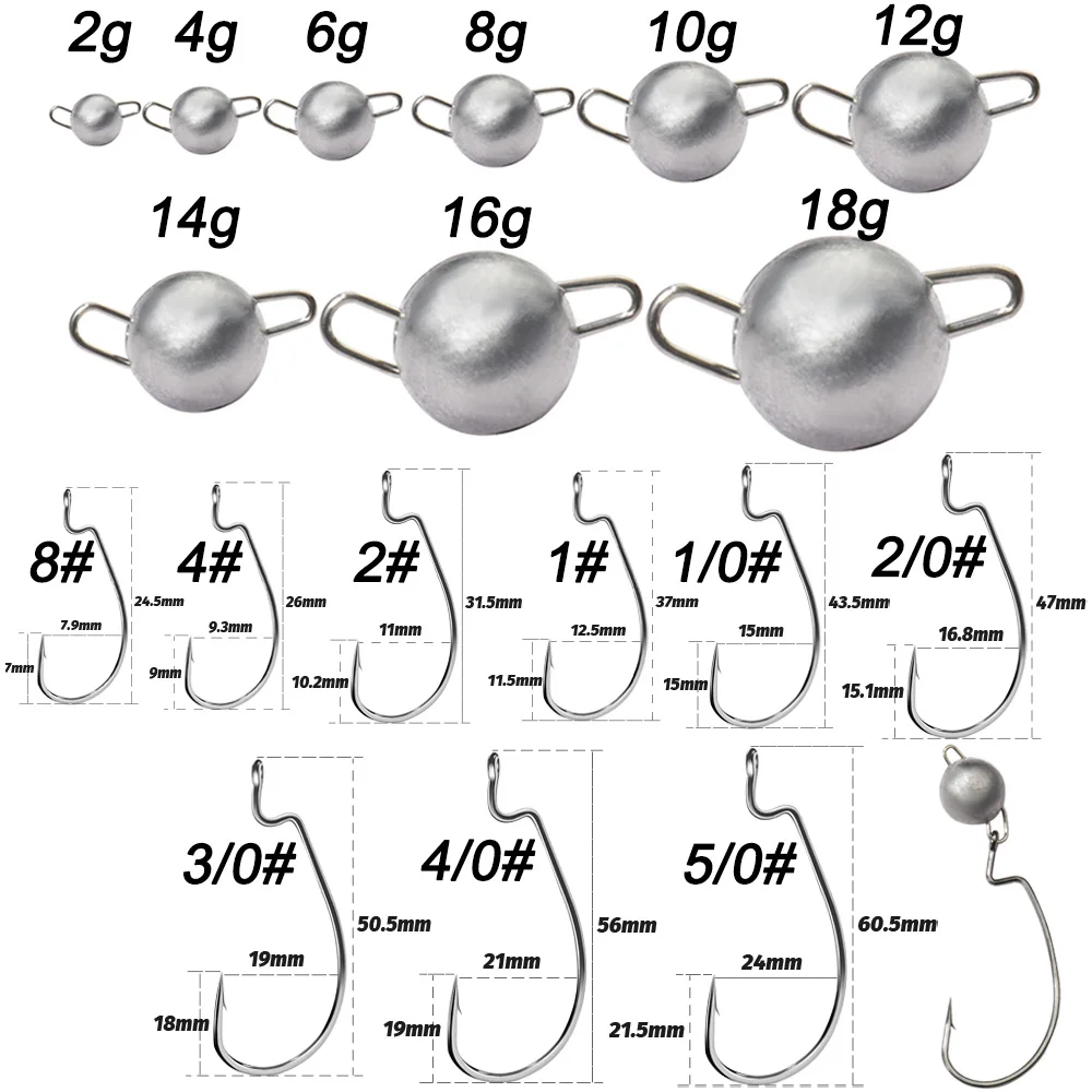 5Pcs Metal Jig Head Worm Hooks - Fishing Hook Weedless บทวิจารณ์และราคา