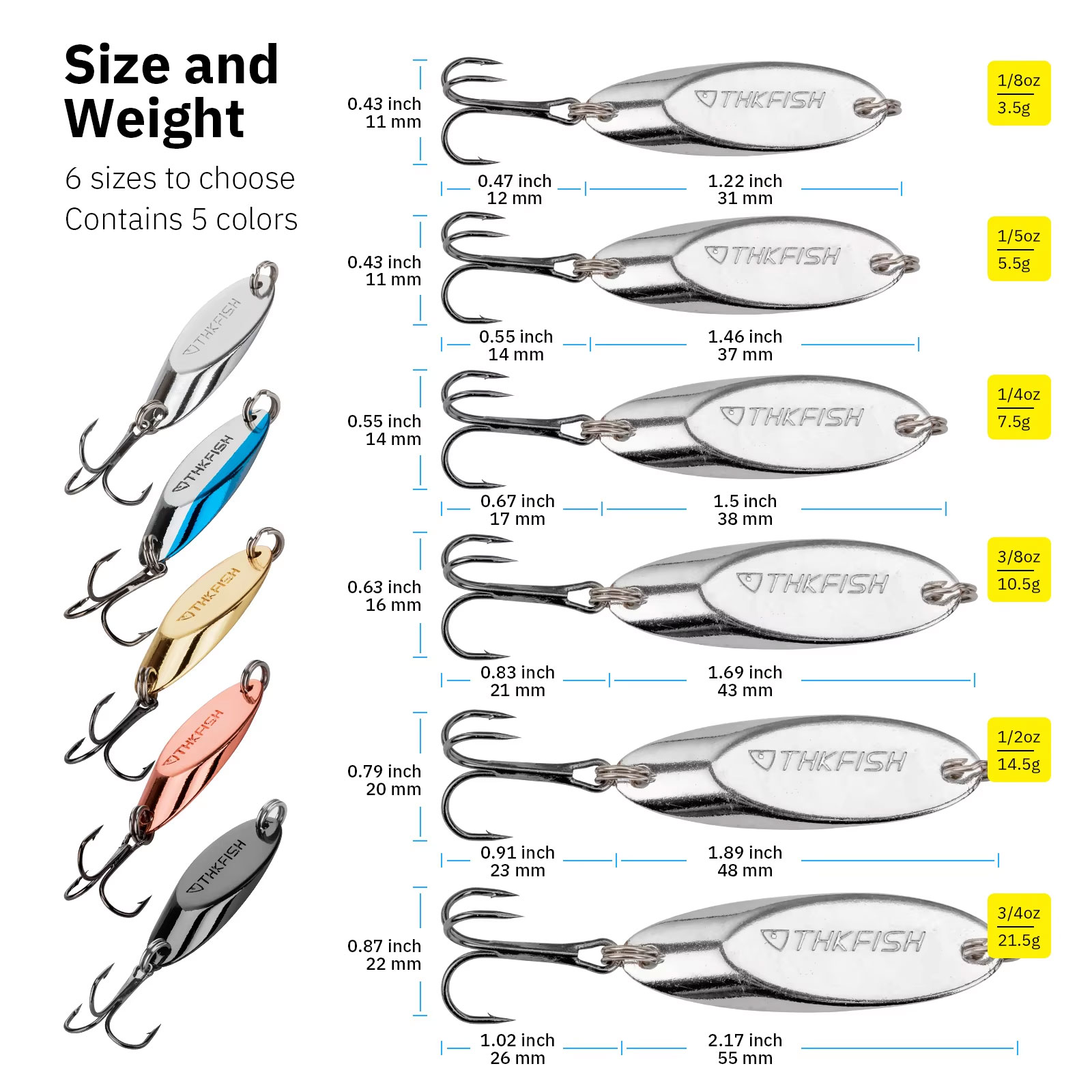 5pcs Metal Spinner Spoon Lures - Fishing Hook Treble บทวิจารณ์และราคา